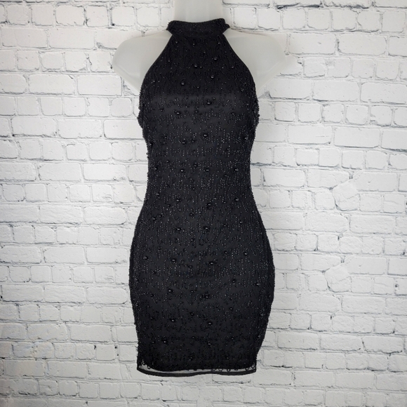 $60 NWT Backless Beaded Mini Dress - Picture 1 of 8